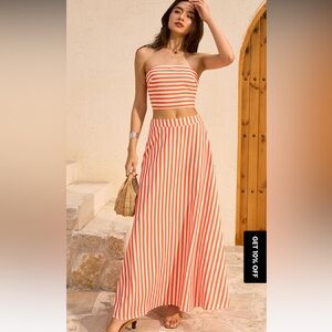 Striped Strapless Top and Maxi Skirt Set
